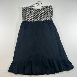 Volcom Up Next Mini Dress Small Black White Geometric Strapless‎ Ruffle B1321528